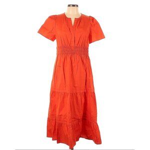 Quince 100% vermillion red organic cotton tiered midi dress size large